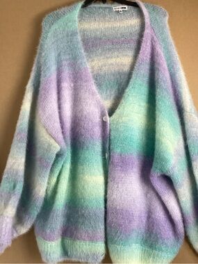 Roxy Pastel Striped Mohair-Blend Cardigan - Lavender, Mint, Cream